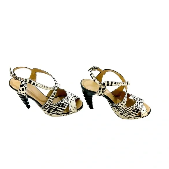 Proenza Schouler Black White Crisscross Strap Peep Toe Fishbone Heels, 38.5=8.5 - Picture 3 of 12